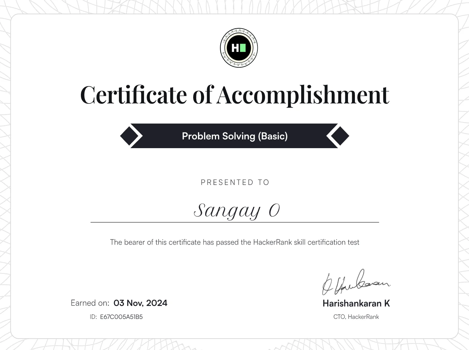 Problem Solving (Basic) Certificate
